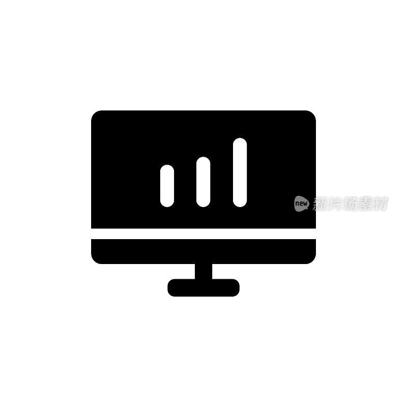计算机屏幕与财务图表固体图标。设计适用于网页，移动应用程序，UI, UX和GUI设计。